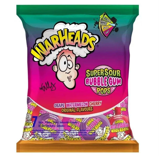 Warheads Super Sour Bubble Gum Pops Assorted Flavours 105g - OhMyCandyBox