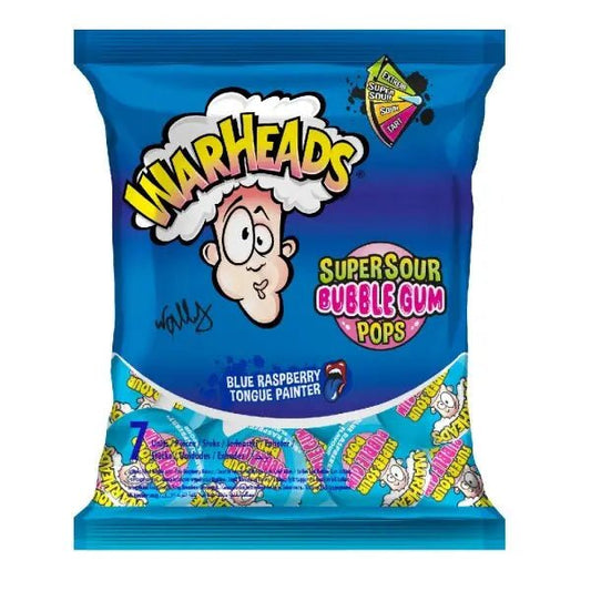 Warheads Super Sour Bubble Gum Pops Blue Raspberry 105g - OhMyCandyBox